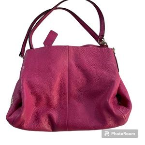 Coach Edie Dark Pink Pebbled Leather Handbag Hardly Used